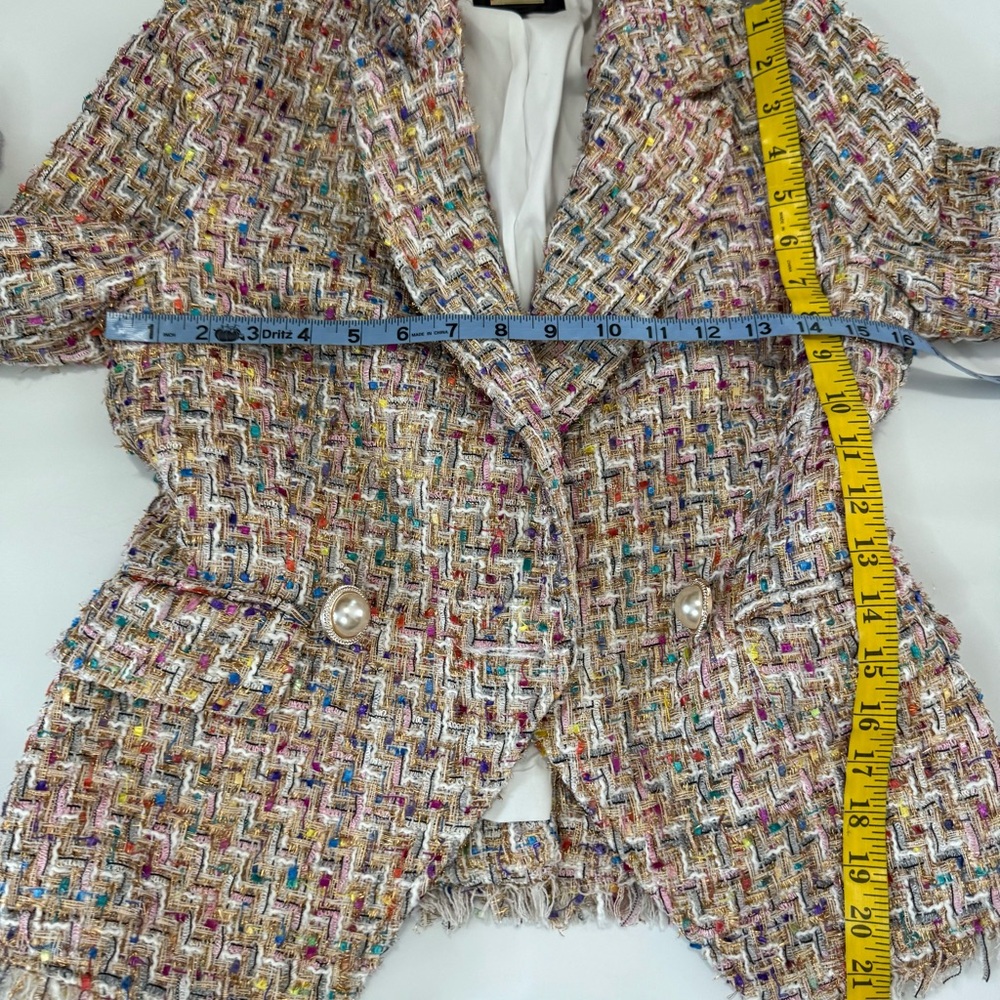 Alexia Admor Colorful pink, white Tweed Blazer gold accents in size 4 - Picture 9 of 11